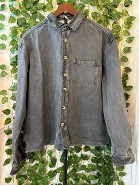 MNML Washed Grey Button-Front Shirt Jacket